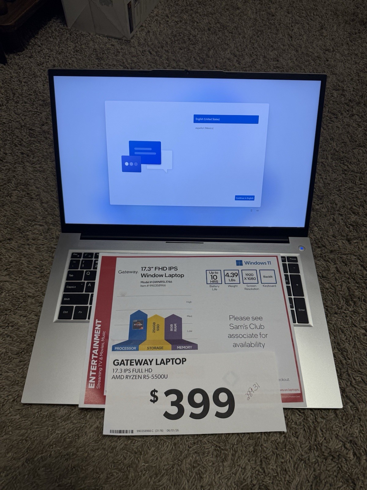 Gateway GWNR5L1746-SL 17.3″ FHD Ryzen 5 5500U 2.1GHz AMD Radeon Grapics Win 11