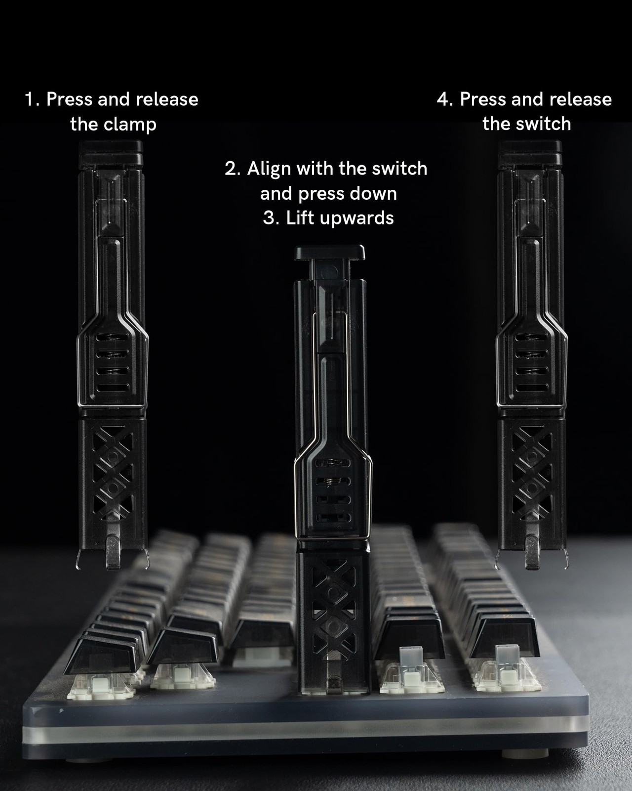 2in1 Switch And Keycap Puller 4Claw Grip OnePress Eject Design Black