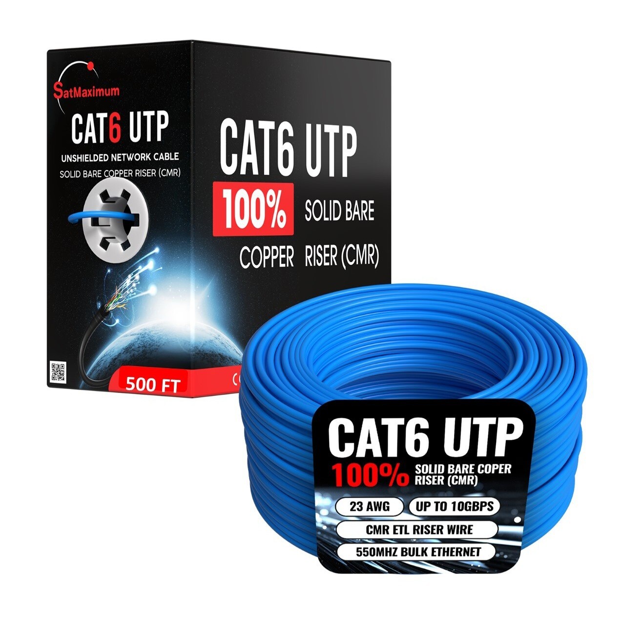 500FT Blue CAT6 ETL CMR Ethernet Cable 23AWG UTP 550Mhz Solid Bare Copper Wire