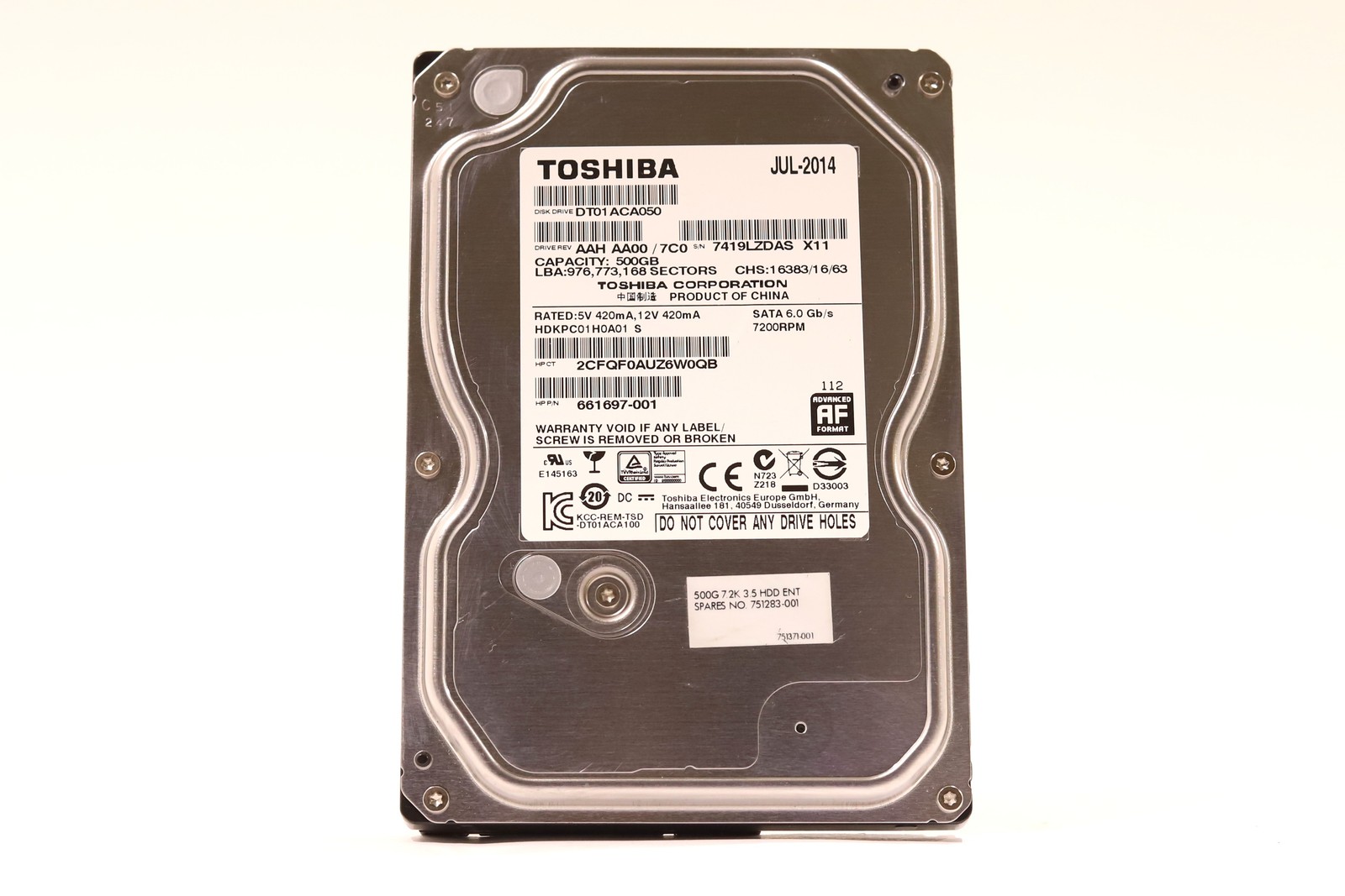 HP HDKPC01H0A01 500GB 3.5″ 6Gb/s 32MB 7.2K RPM SATA Hard Drive P/N: 661697-001