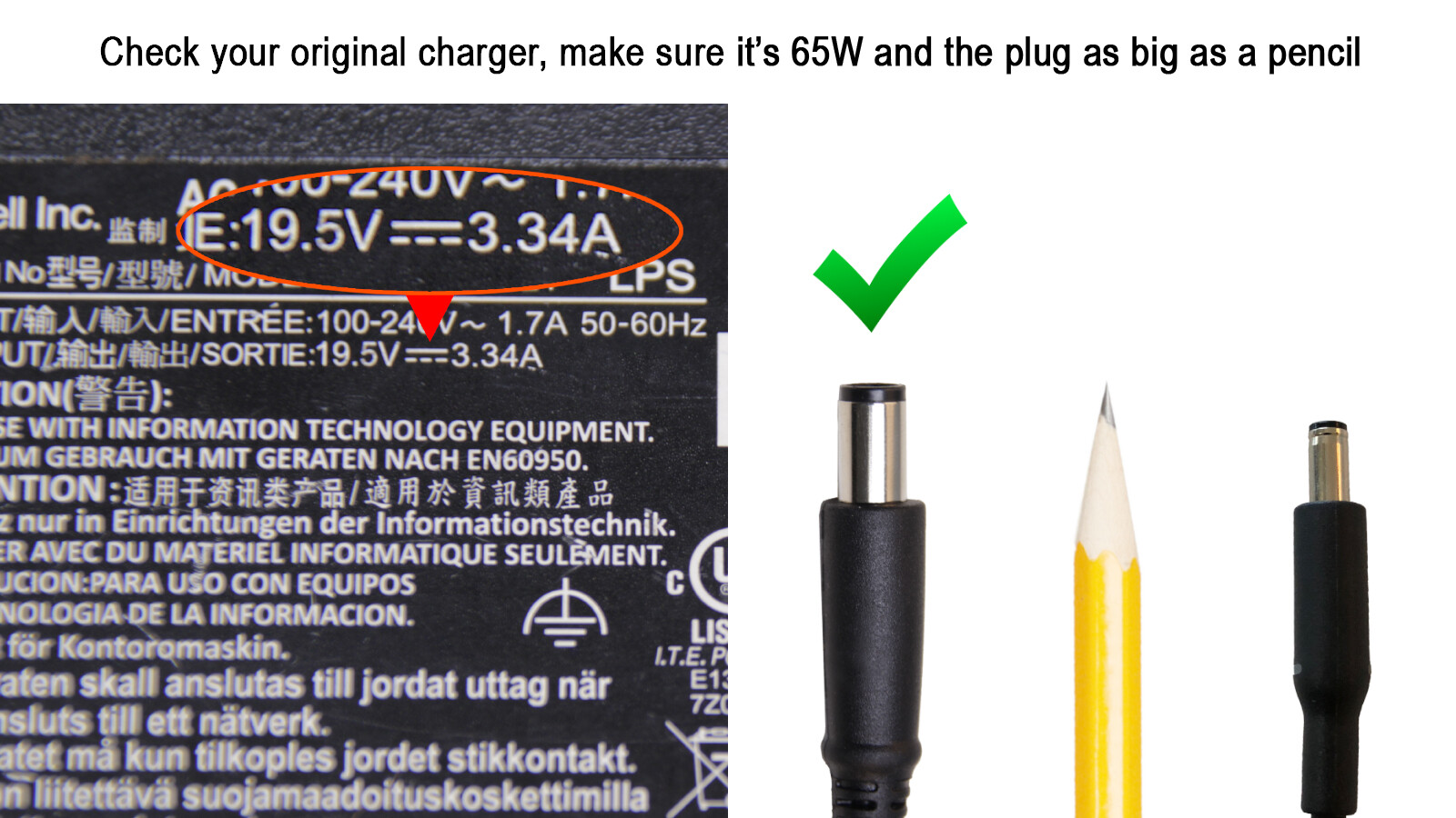 DELL Inspiron 17 5000 5748 P26E 65W Genuine Original AC Power Adapter Charger