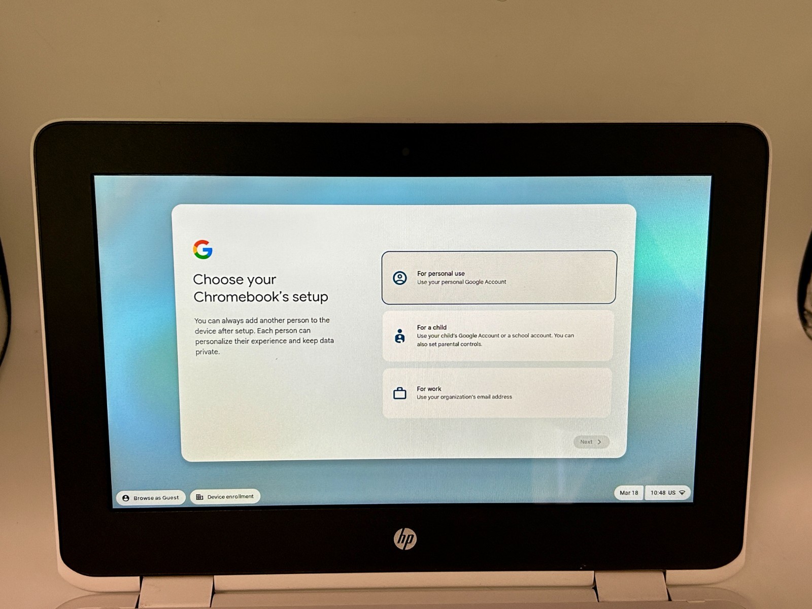 HP Chromebook x360, Touchscreen, N3350, 4GB RAM, 32GB eMMC, Chrome OS, 14″