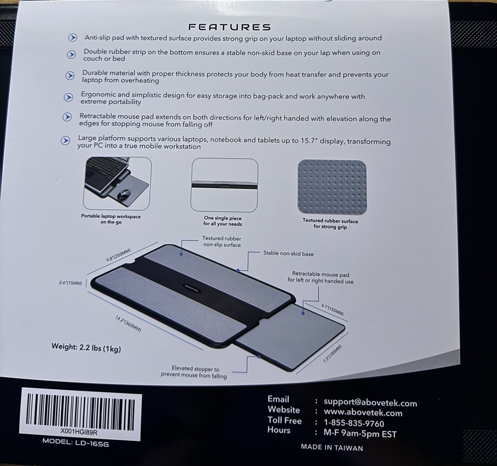Laptop Lap Desk Portable Retractable Left/Right Mouse Pad Tray AboveTEK Non-Slip