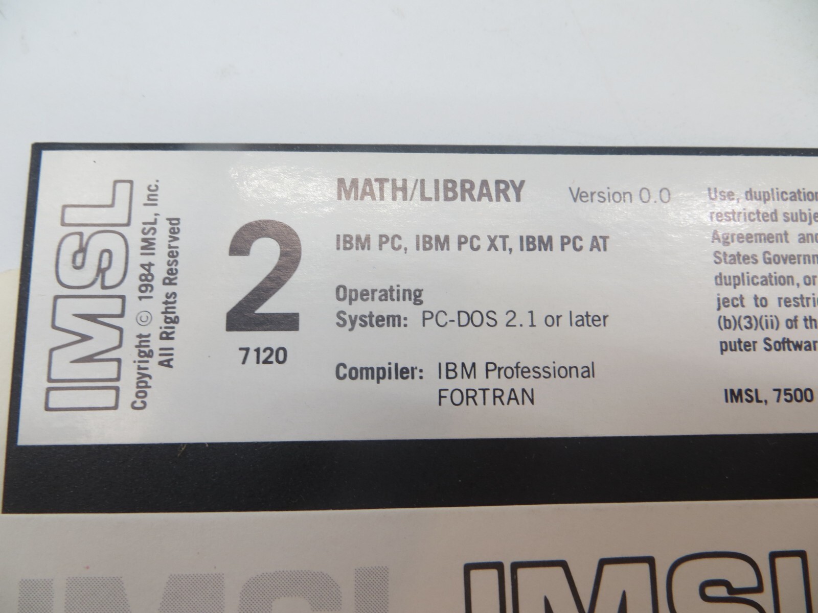 IMSL MATH/LIBRARY Version 0.0 5.25″ Floppy Disks for IBM PC/XT/AT computers 1984