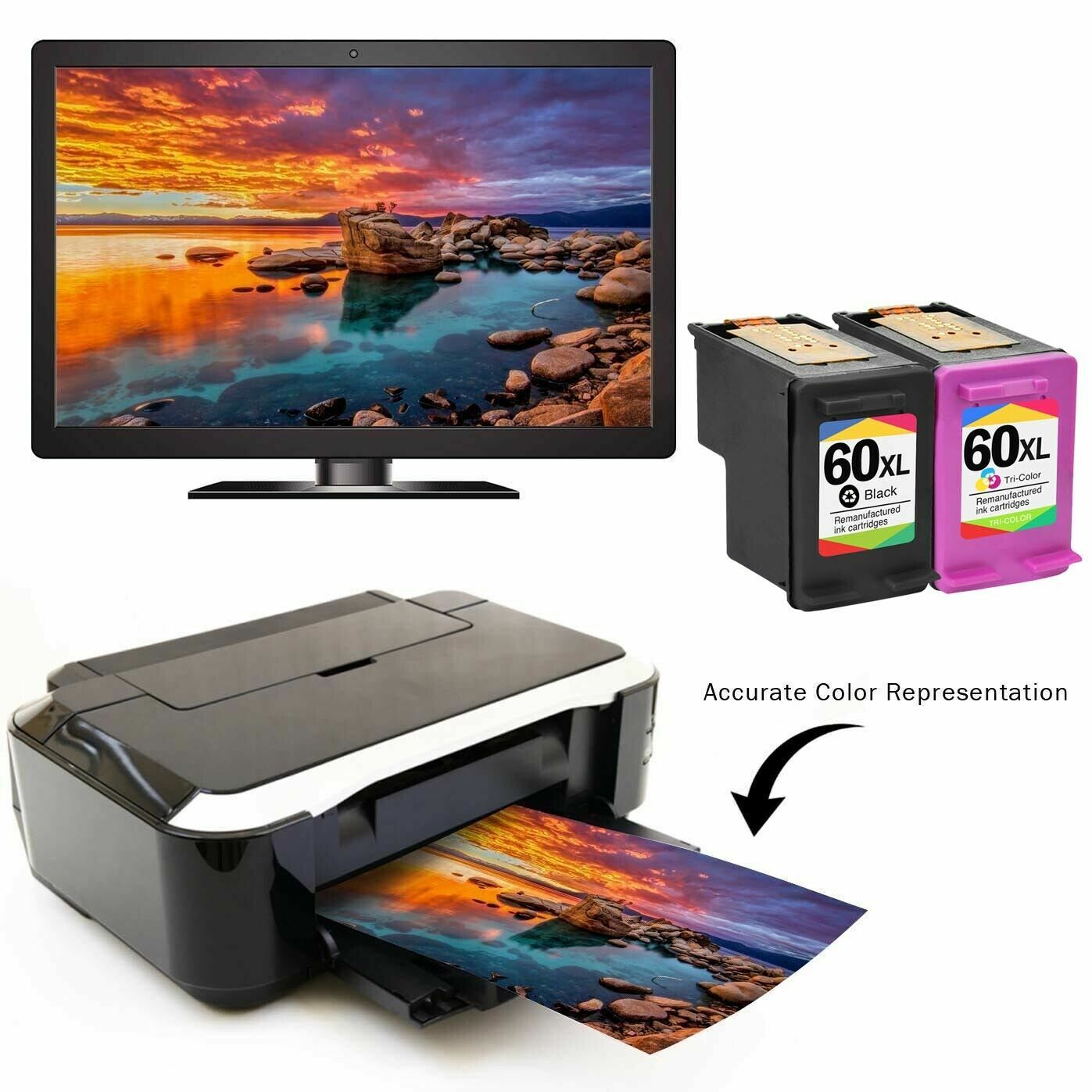 60XL 60 XL Ink Cartridges CC641W CC644W for HP Photosmart Series