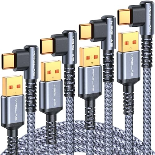 USB C Cable 3.2A【Upgraded 90°& Gold-Plated】, [ 10+6.6+3.3+1.6 FT 4 Grey