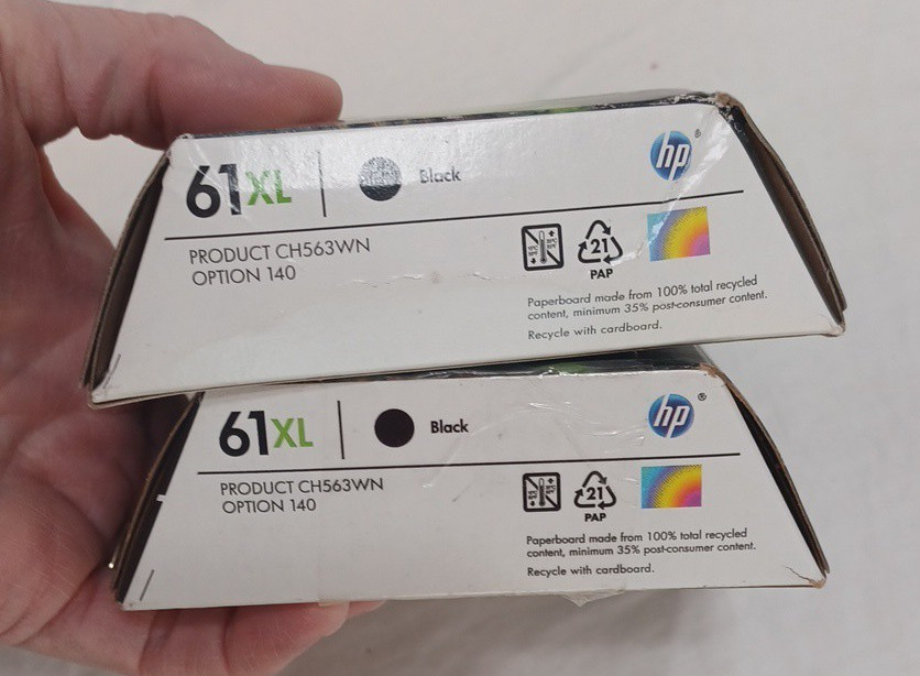 2 HP 61XL Black High Yield Ink Cartridge CH563WN Expired 7 2015 & 11 2014