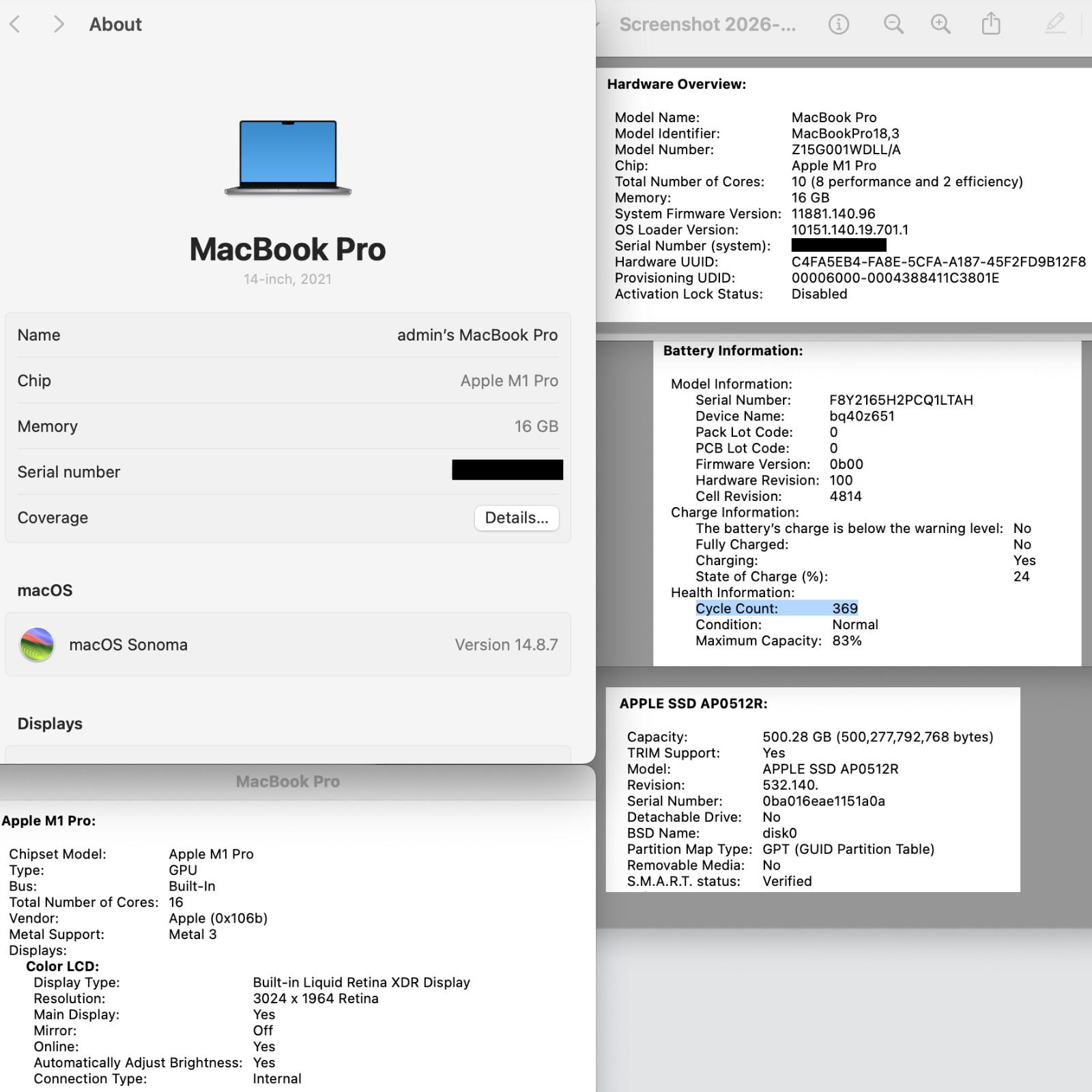 Apple MacBook Pro 2021 14 Inch 3.2 GHz Apple M1 Pro 512GB SSD 16GB RAM 16C GPU