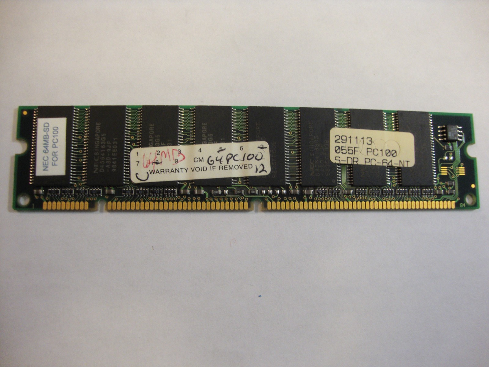 1 x 64MB NEC PC-100 NON-ECC MEMORY SDRAM – PN: 291113
