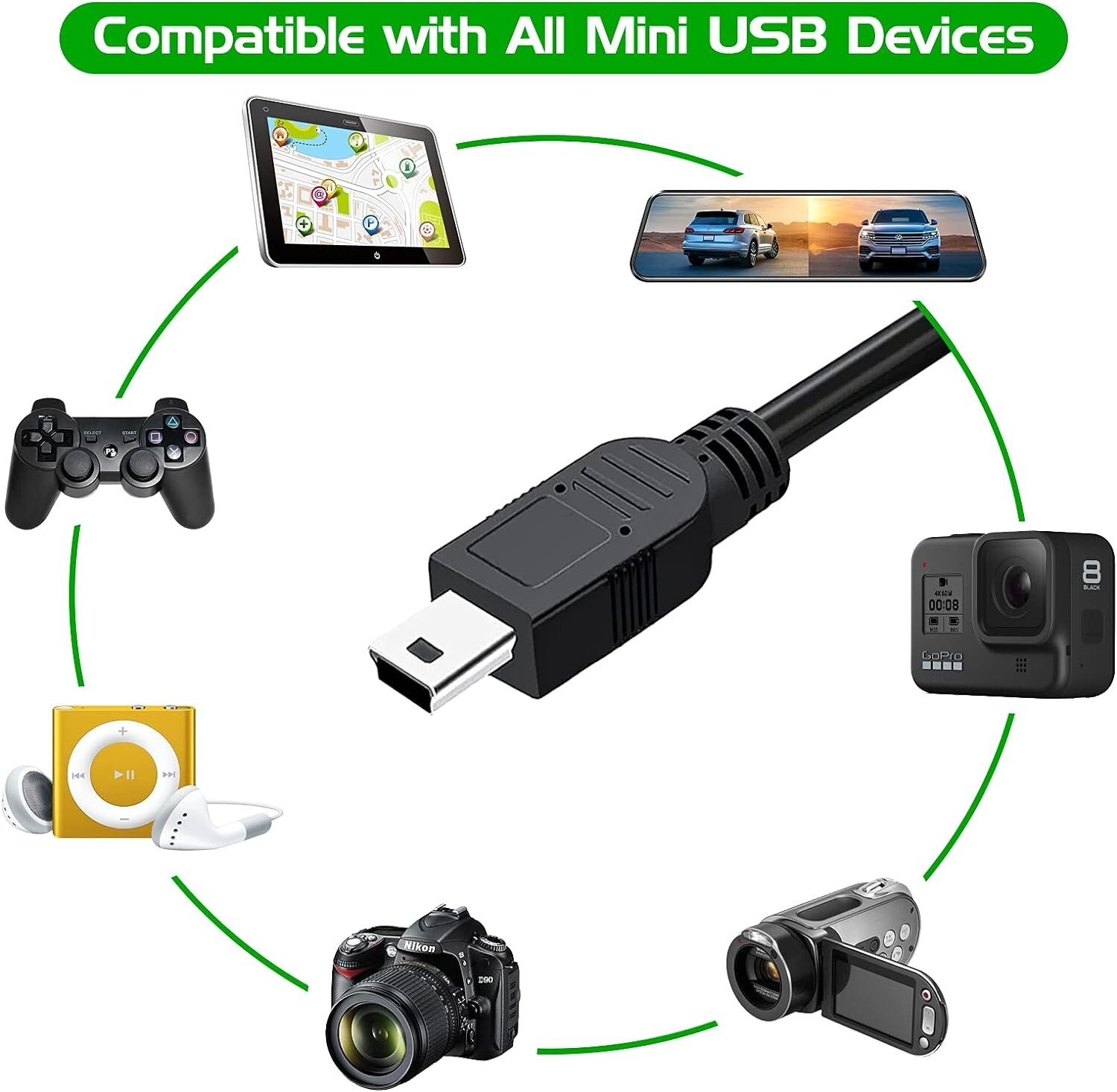 3ft USB PC Data Sync Transfer, Power Charger Cable Cord for Phone, Camera & More