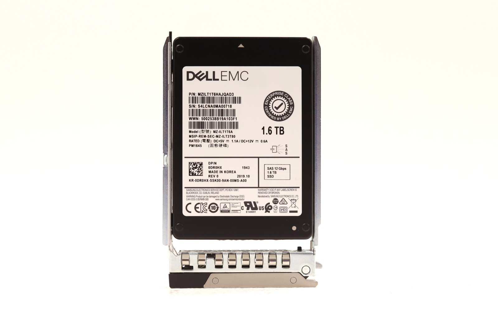Dell MZ-ILT1T6A 1.6TB 2.5″ 12Gb/s SAS Solid State Drive W/Caddy Dell P/N: 0DR0HX