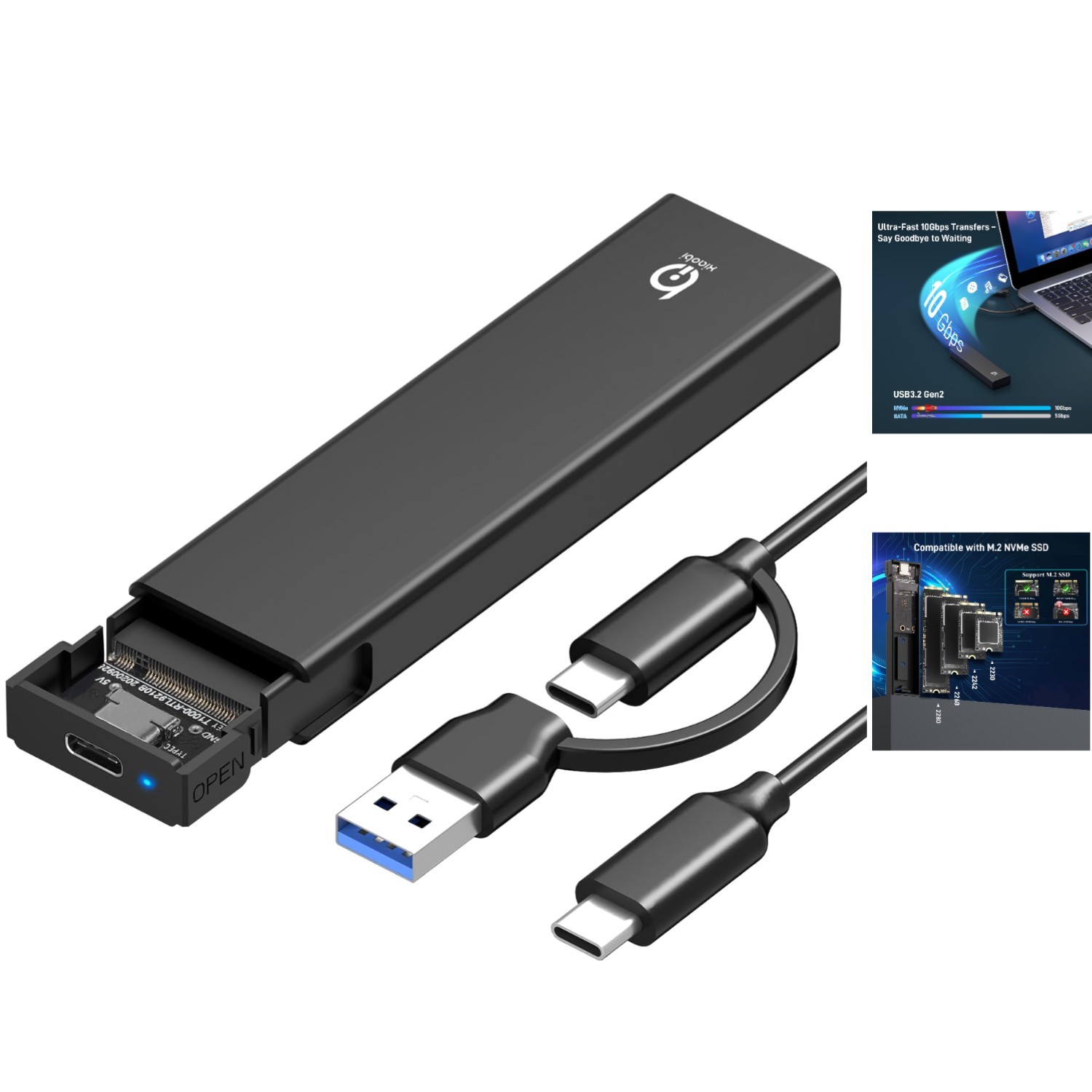 Fast-Transfer M.2 NVMe SSD Adapter – Tool-Free Installation for Windows and Mac