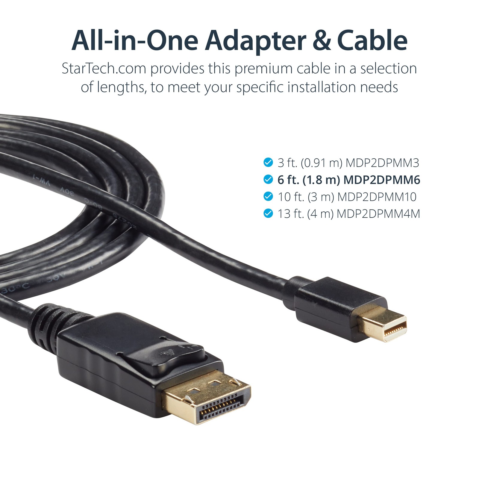 StarTech.com 6ft (2m) Mini DisplayPort to DisplayPort 1.2 Cable – 4K x 2K UHD