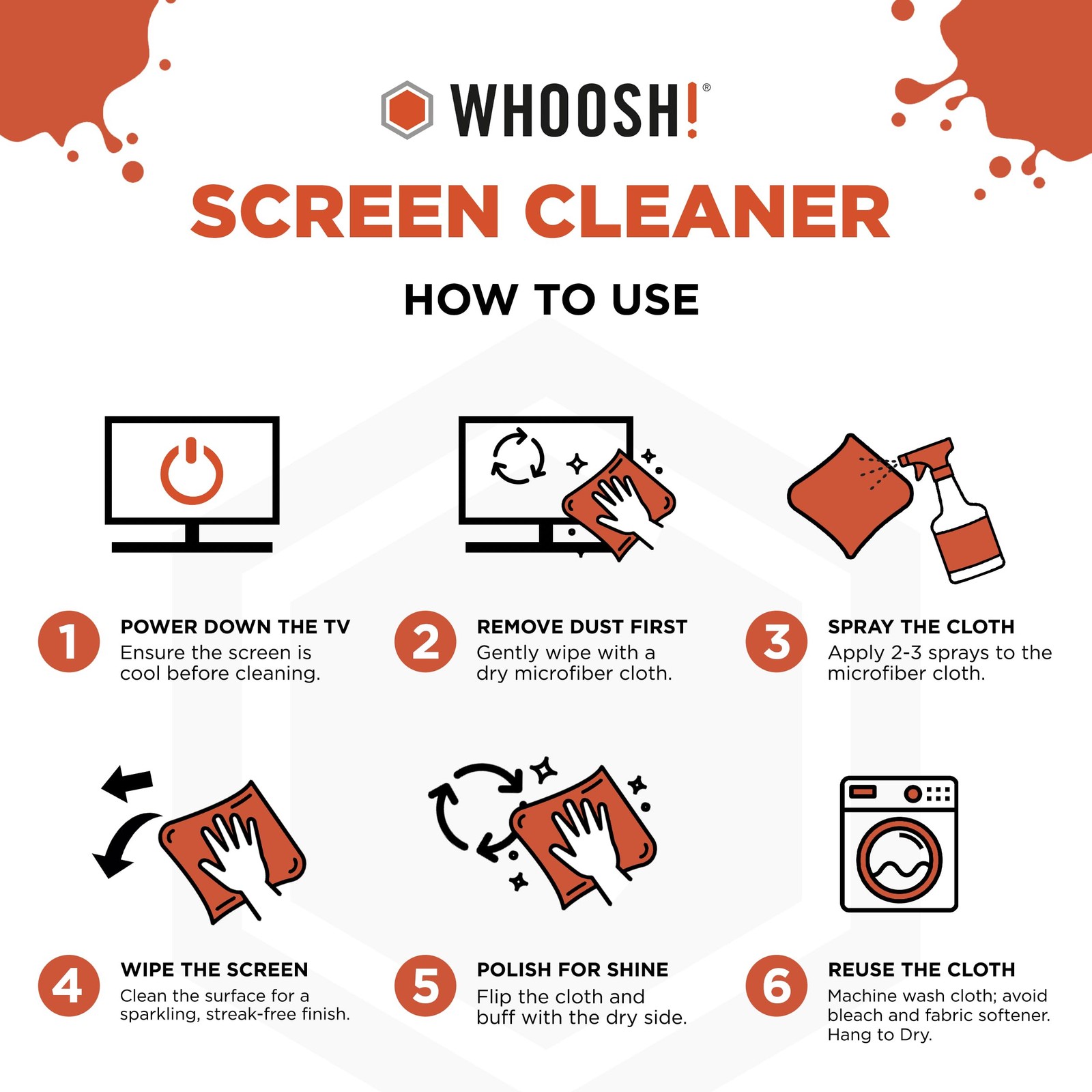 WHOOSH! Pro 16.9 fl oz Refillable TV Screen Cleaner & Microfiber Cloth – Streak-