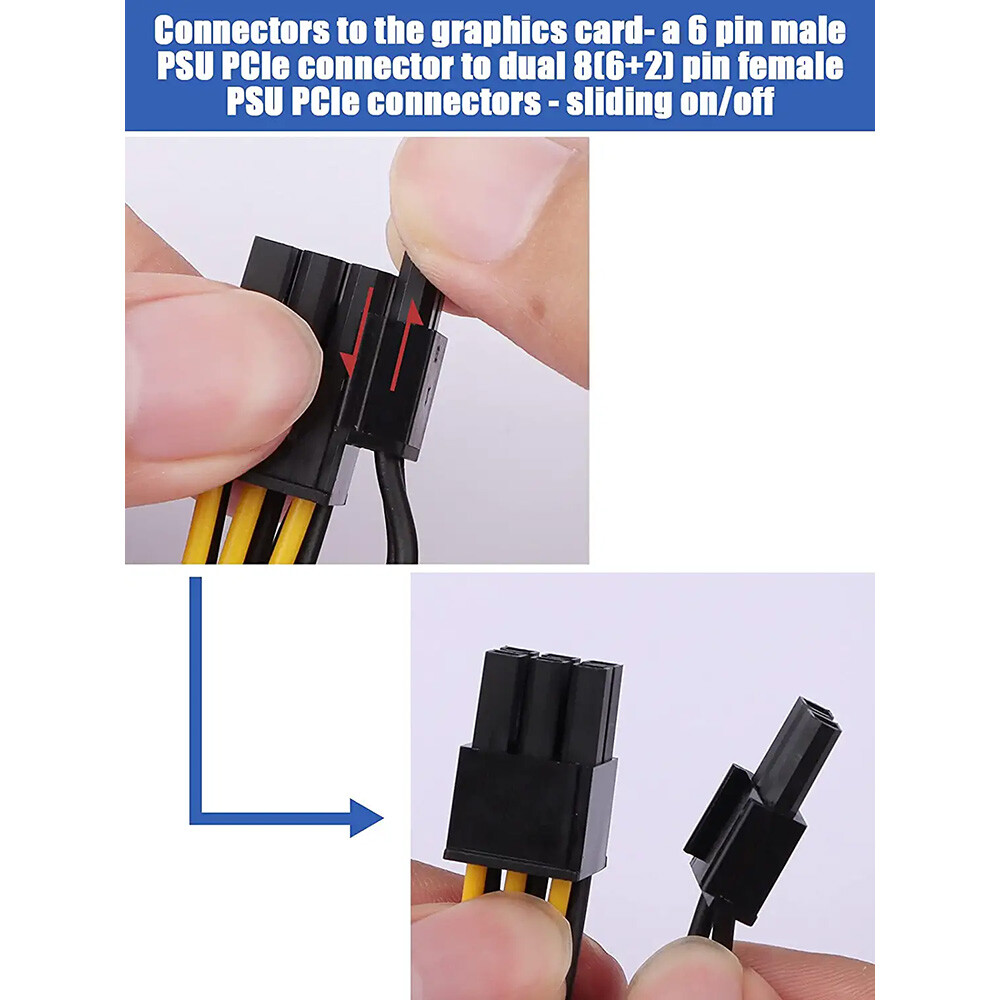 Graphics Card GPU VGA PCIe 8 Pin Female to Dual 8 Pin (6+2) Male Extension Cable
