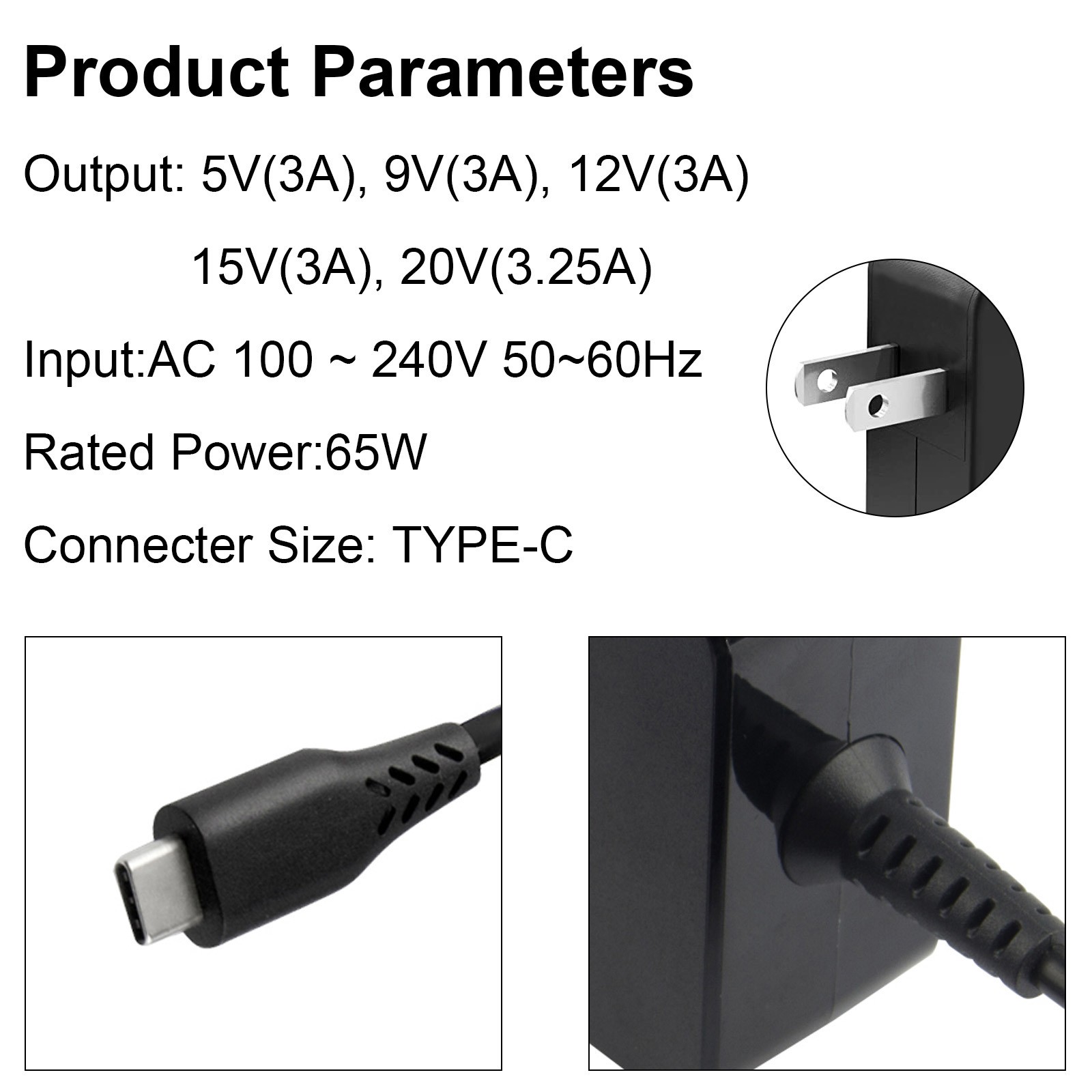 USB-C Type C Charger for Laptop Chromebook Tablet Phone 65W Universal AC Adapter
