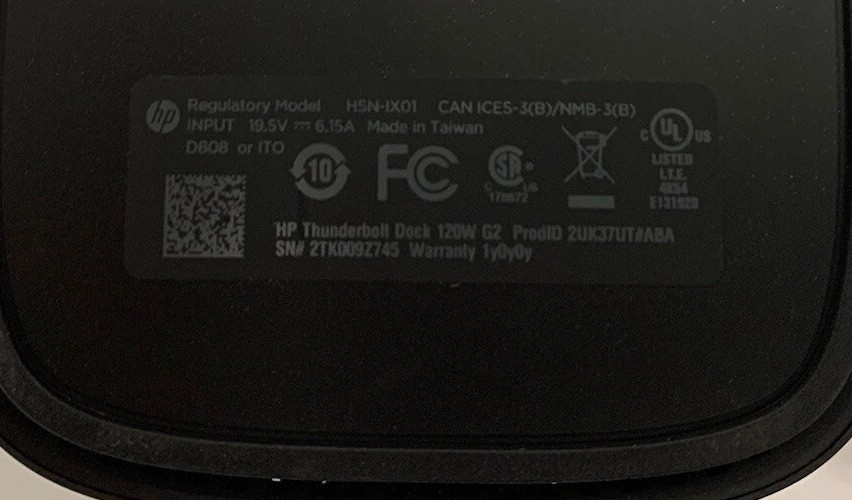 HP Thunderbolt 120W G2 Docking Station HSN-iX01 with 120w AC Adapter Tested