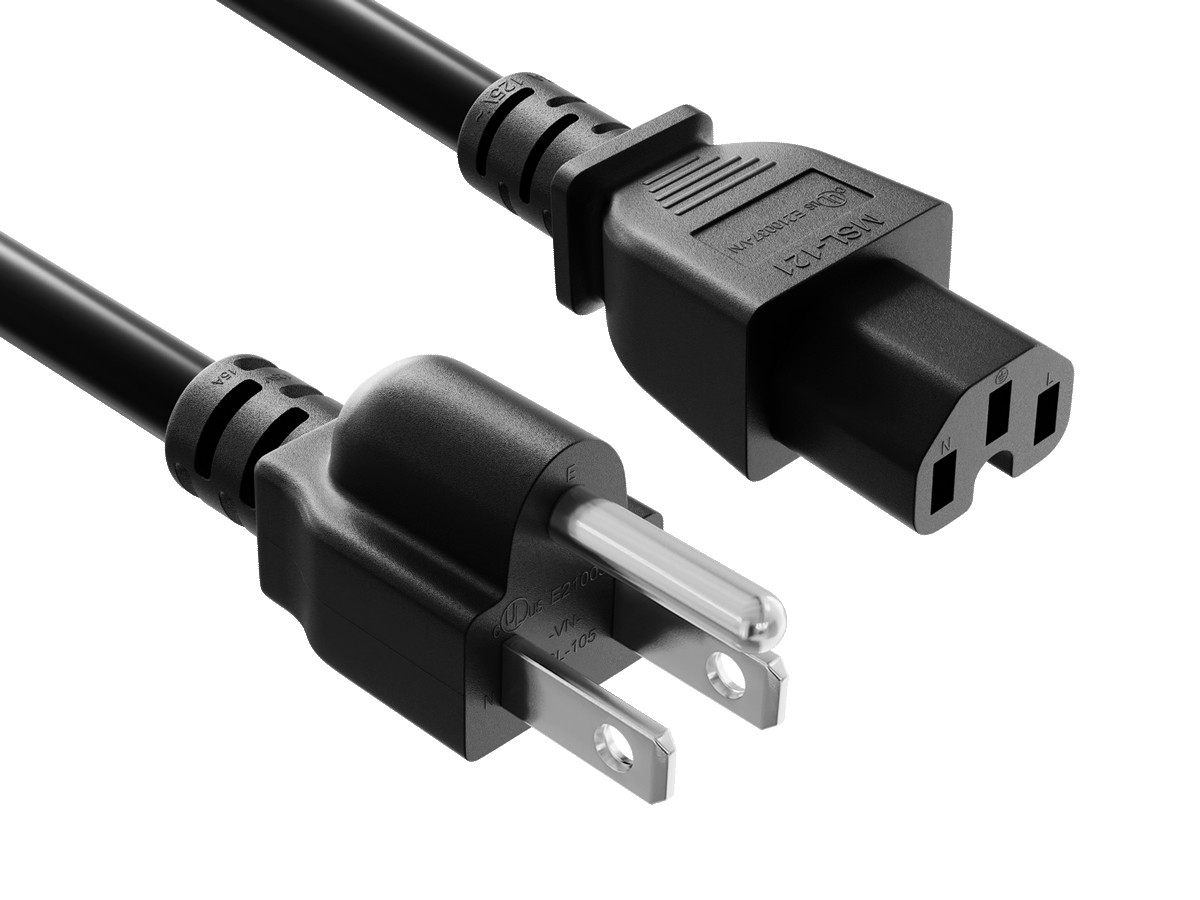 7ft NEMA 5-15P to C15 Heavy Duty Power Cord 14AWG SJT 15A/125V, Black