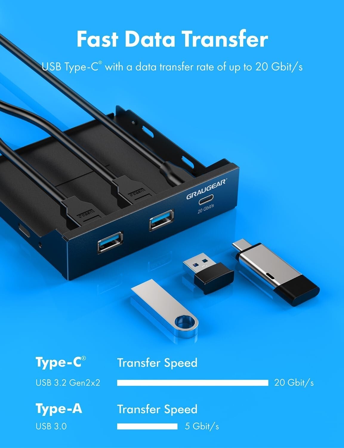 High-Speed USB Hub (20Gbps) for 3.5 Inch PC Cases – Plug and Play Convenience