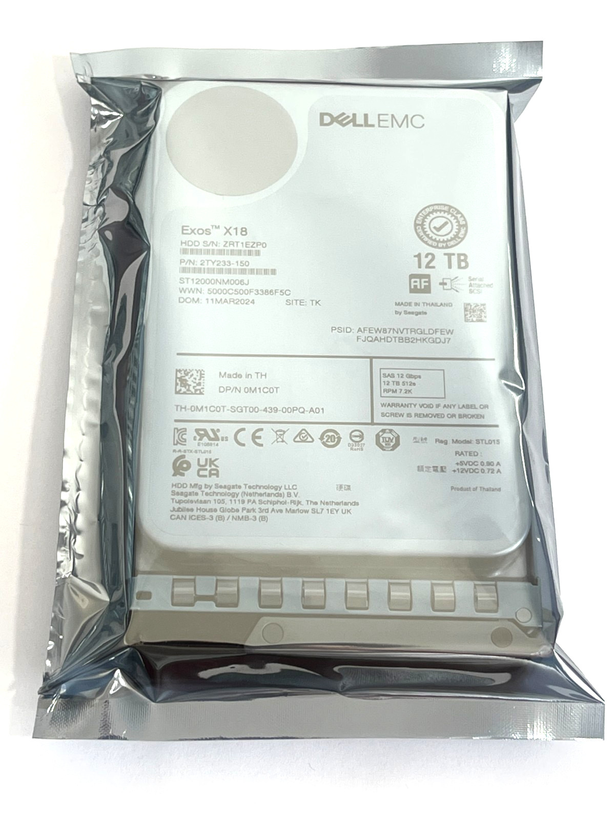 NEW Exos X18 Dell EMC 12TB 7.2K 12Gbps SAS 3.5″ Enterprise HDD w/ Caddy 0M1C0T