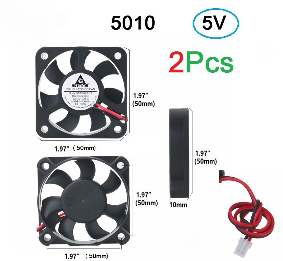 2pcs/4pcs 5V 2″ 50CM Cooling Computer Fan 5010 DC 3D Printer 2-Pin 50x50x10mm