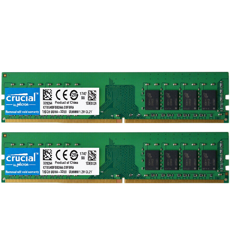 Crucial DDR4 32GB 2X16GB 3200 Mhz PC4-25600 288pins Desktop Memory Dimm Ram
