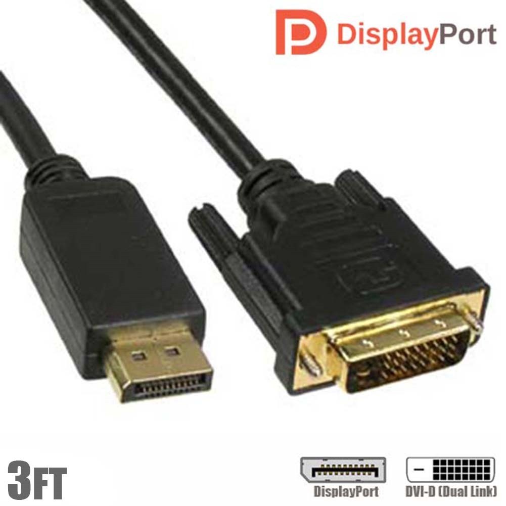 3 6 15 FT Display Port DP Male to DVI-D Dual Link Male Cable Cord Gold MacBook