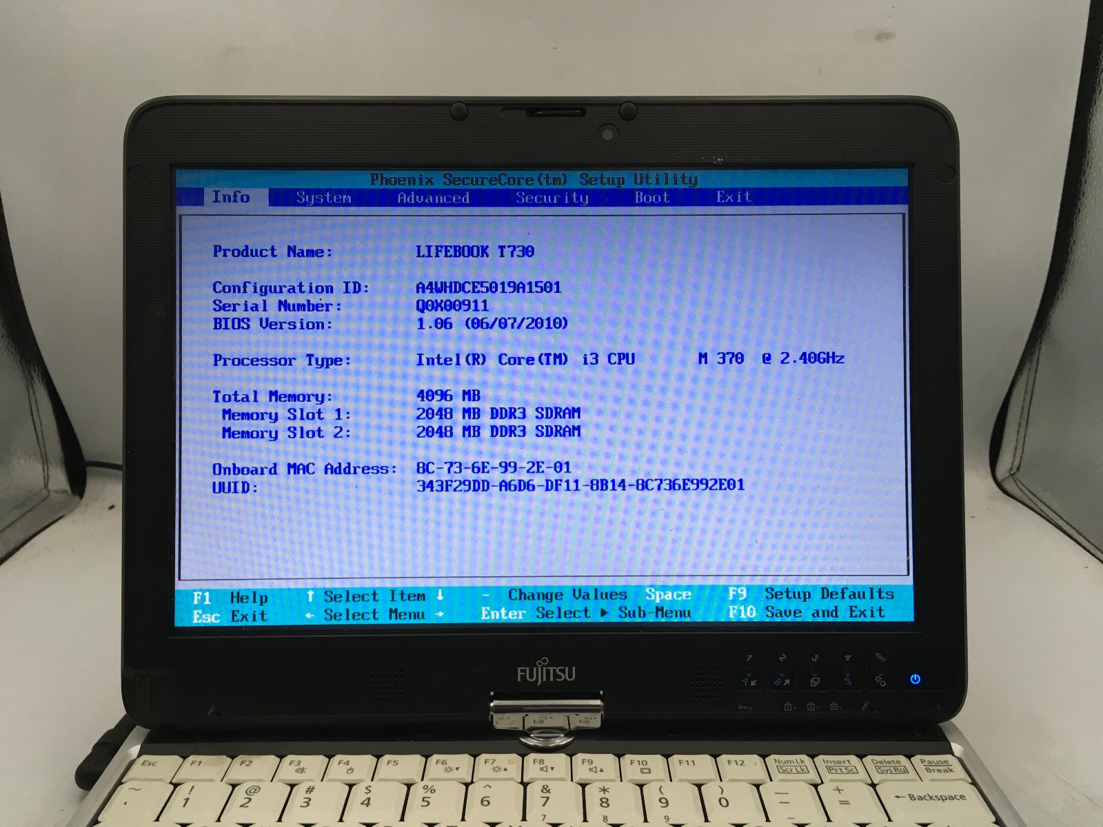 FUJITSU LIFEBOOK TSERIES T730 – BOOTS TO BIOS – INTEL I3 M370 – 4GB RAM -READ-BB