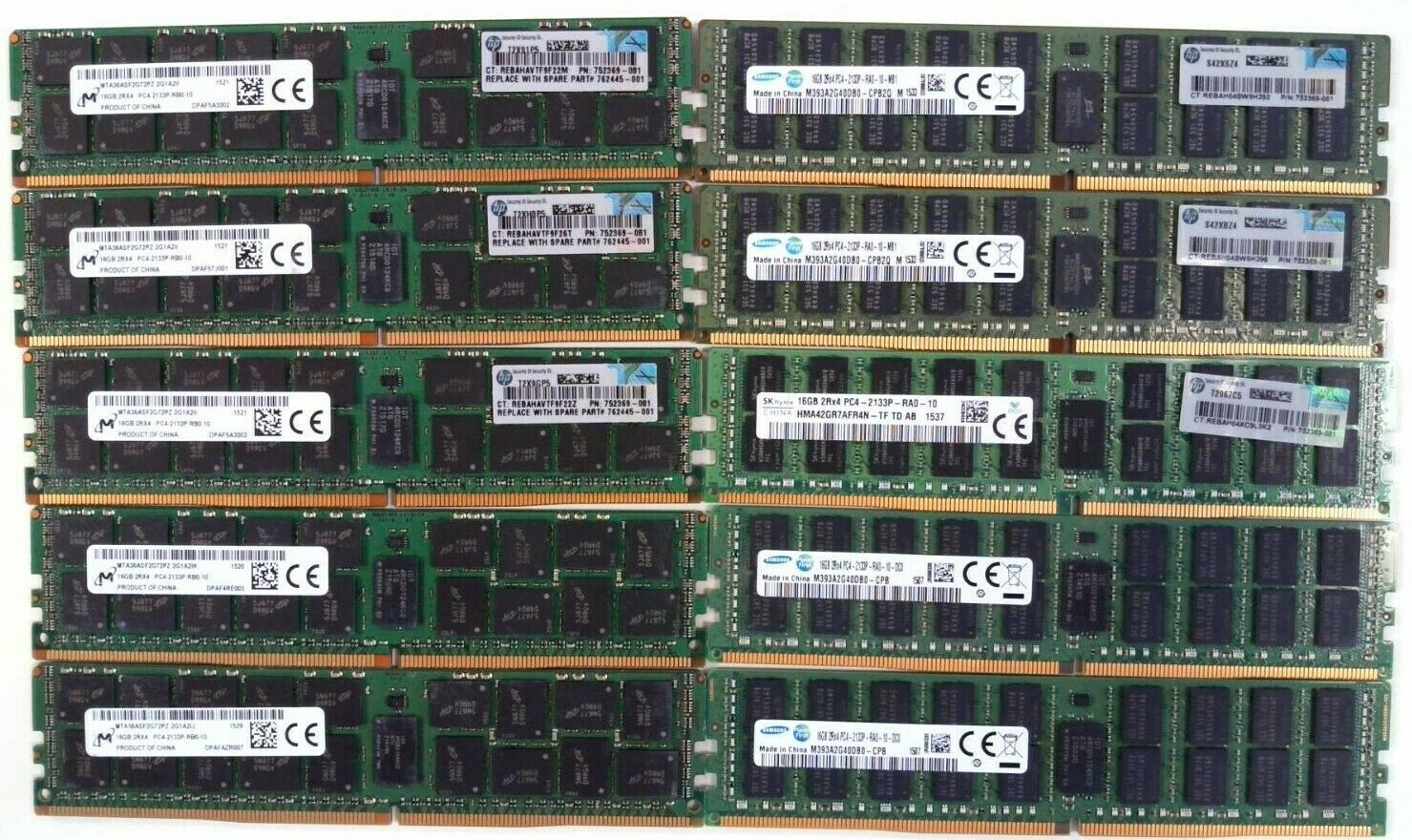[ BULK LOT OF 10 ] 16GB 2Rx4 PC4-2133P RDIMM DDR4-17000 ECC Server Memory RAM