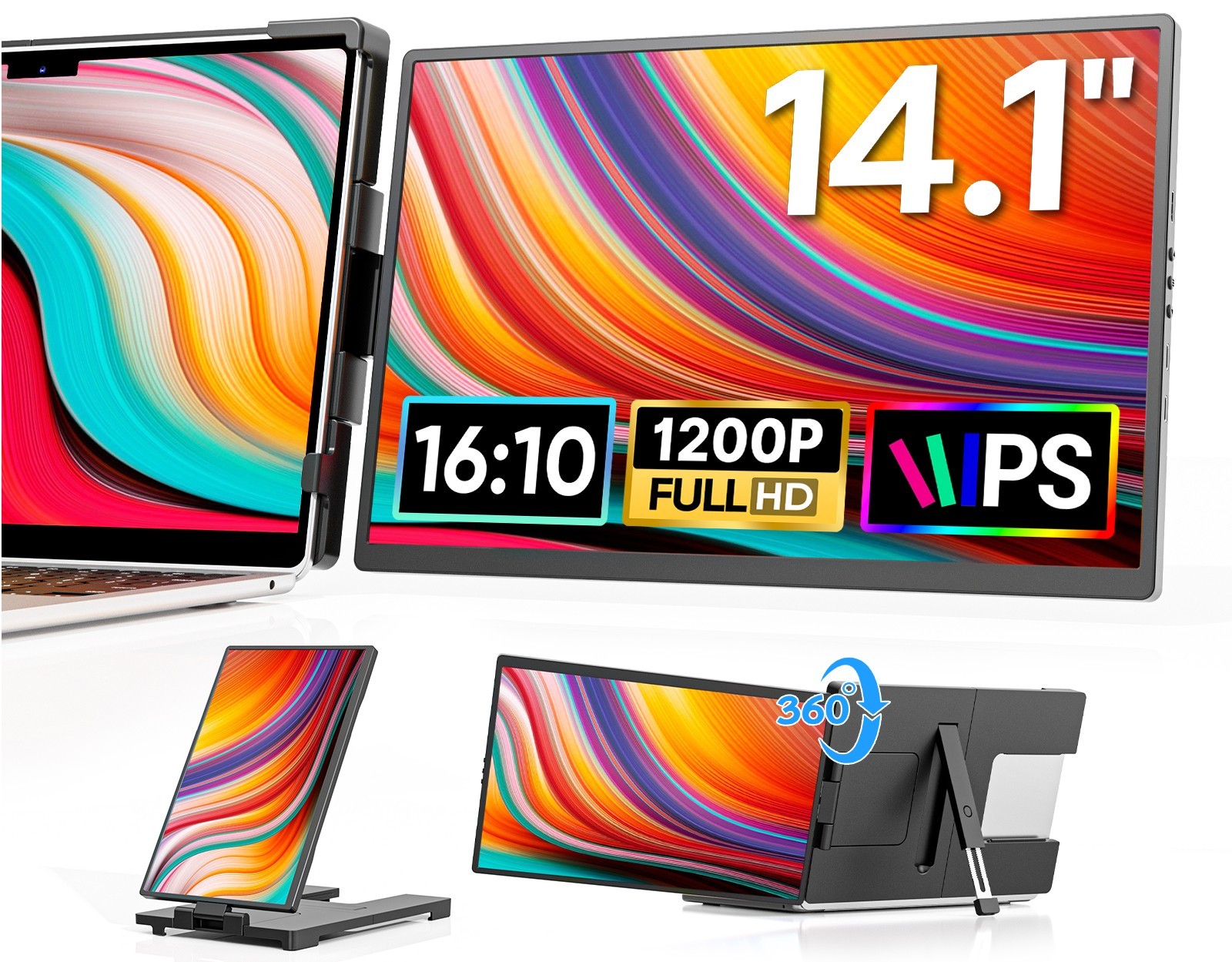 14” Laptop Screen Extender Portable Monitor 1200P USB-C HDMI FHD IPS for 14-17″
