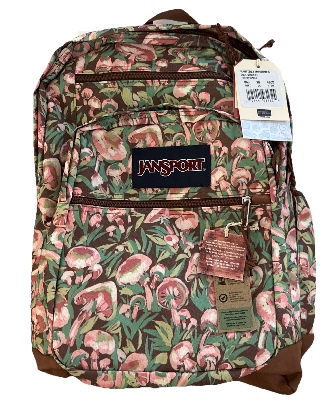 JanSport XL Cool Student Book Bag Backpack Mushroom Laptop Water Bottle