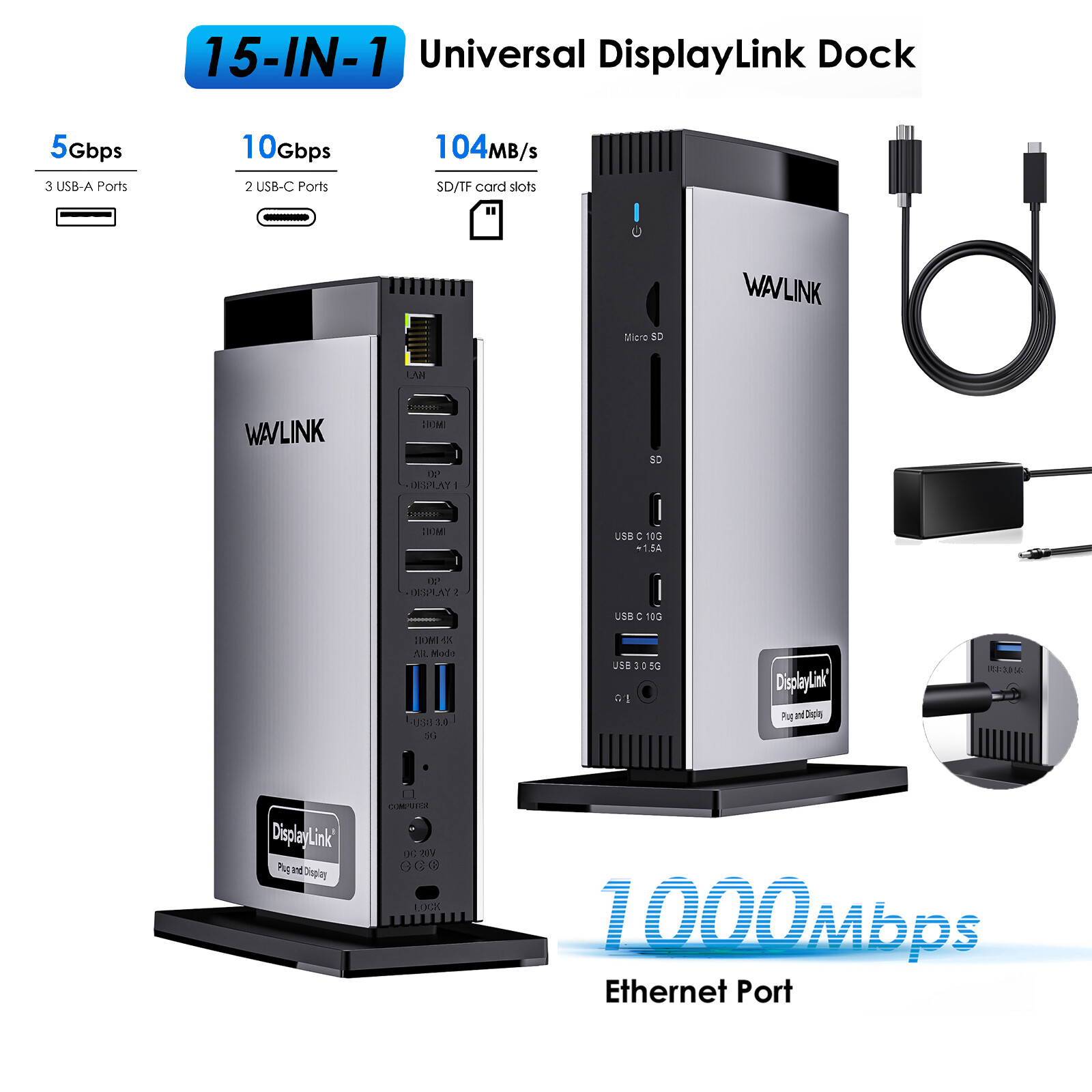 15-in-1 USB-C Docking Station Triple 4K@60Hz 10Gbps Ports Mac/Windows/Android