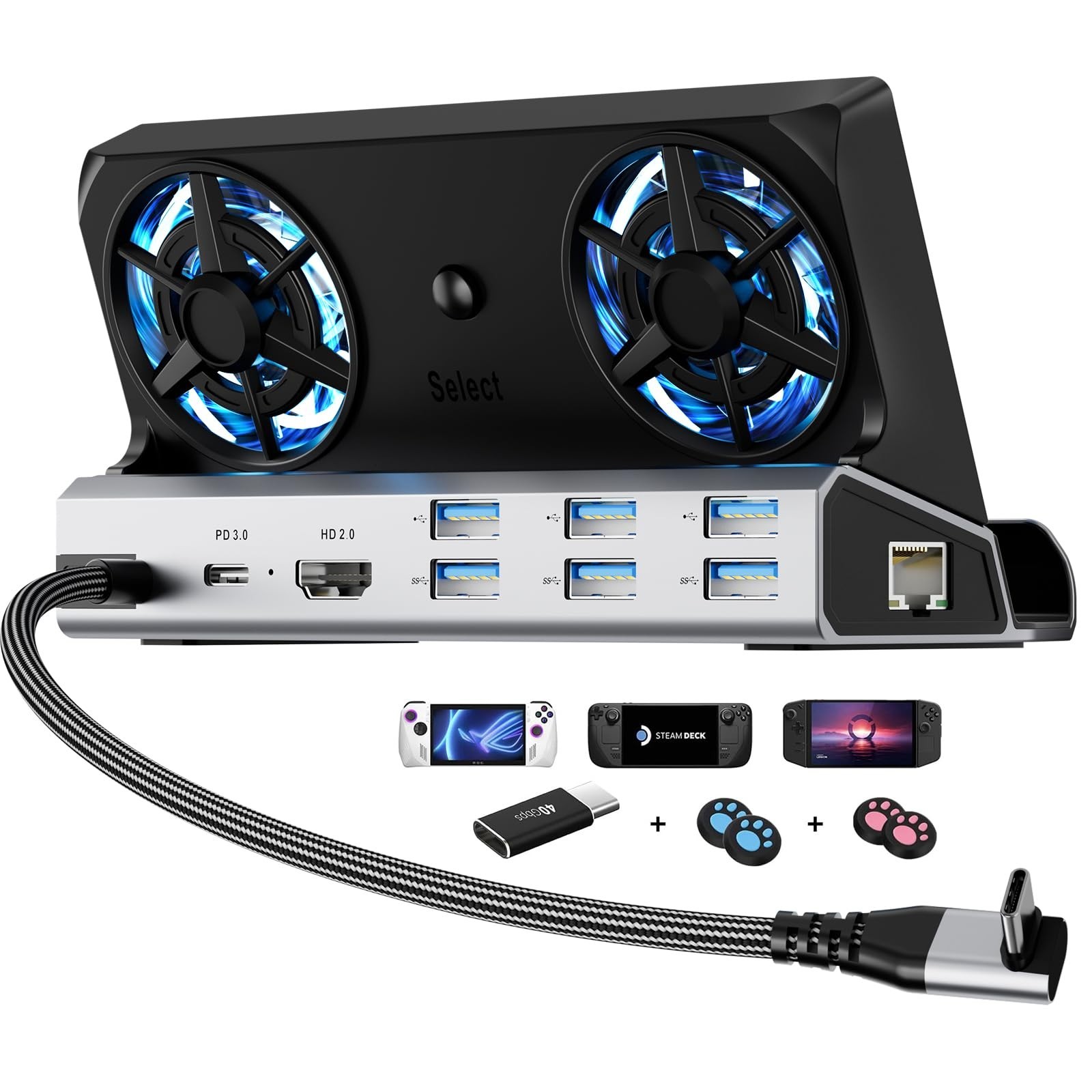 12-in-1 Dual Fan Dock for Steam Deck, Switch, Asus ROG Ally & Lenovo Legion – Co