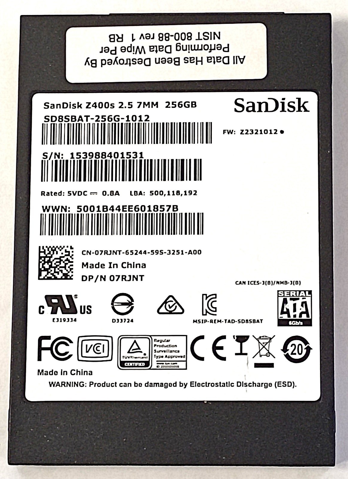 SD8SBAT-256G-1012 SanDisk 256gb Z400s 2.5″ Internal Solid State Drive