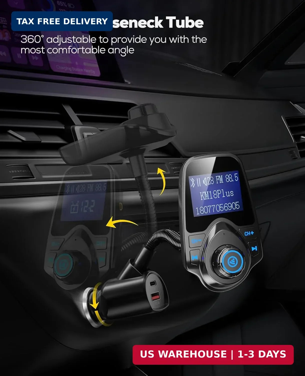 Nulaxy KM18 Plus Bluetooth 5.4 Car Adapter with 48W Fast Charging PD 30W & QC3.0
