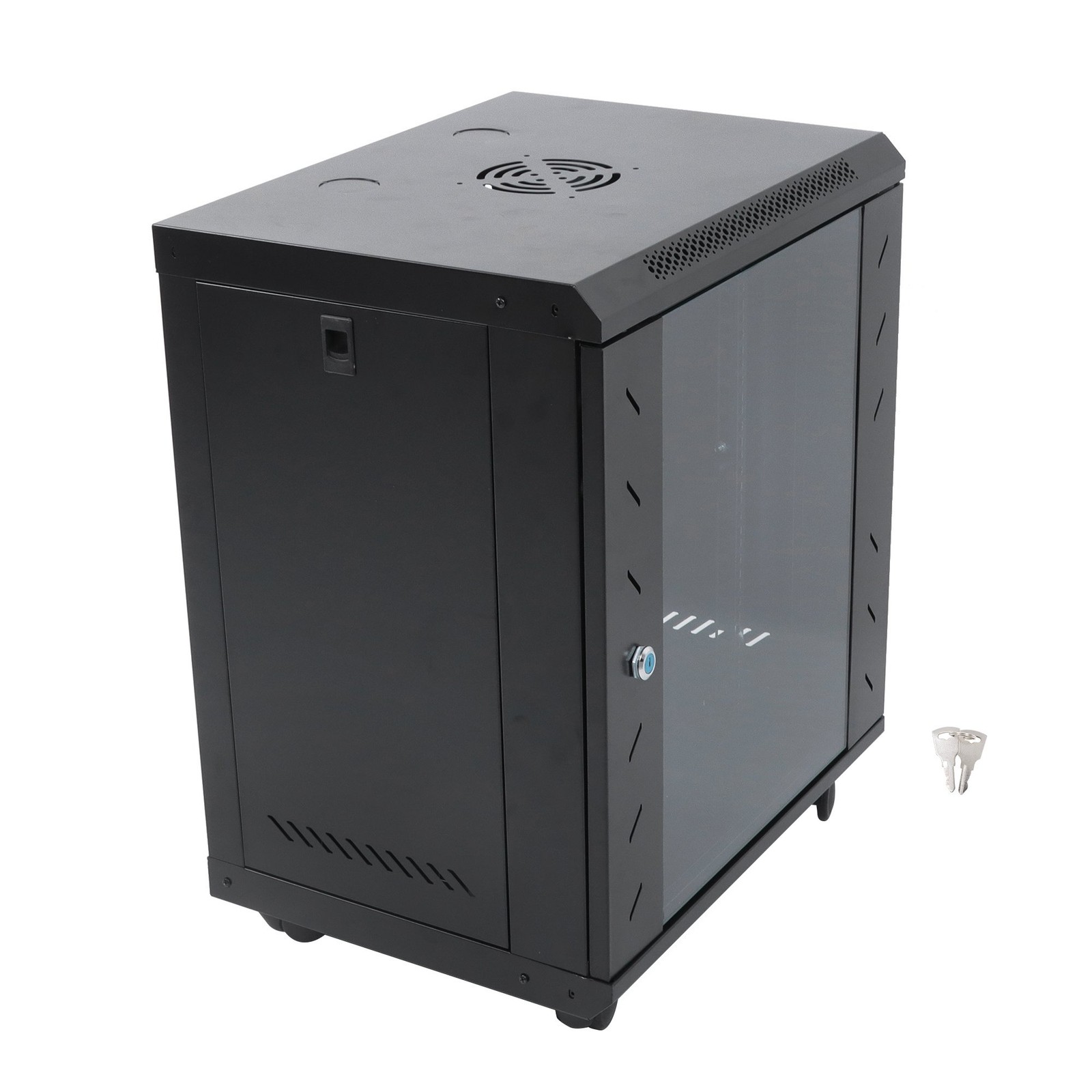 12U Wall Mount Server Rack 15.5″ Deep Locking Glass Door & Panels