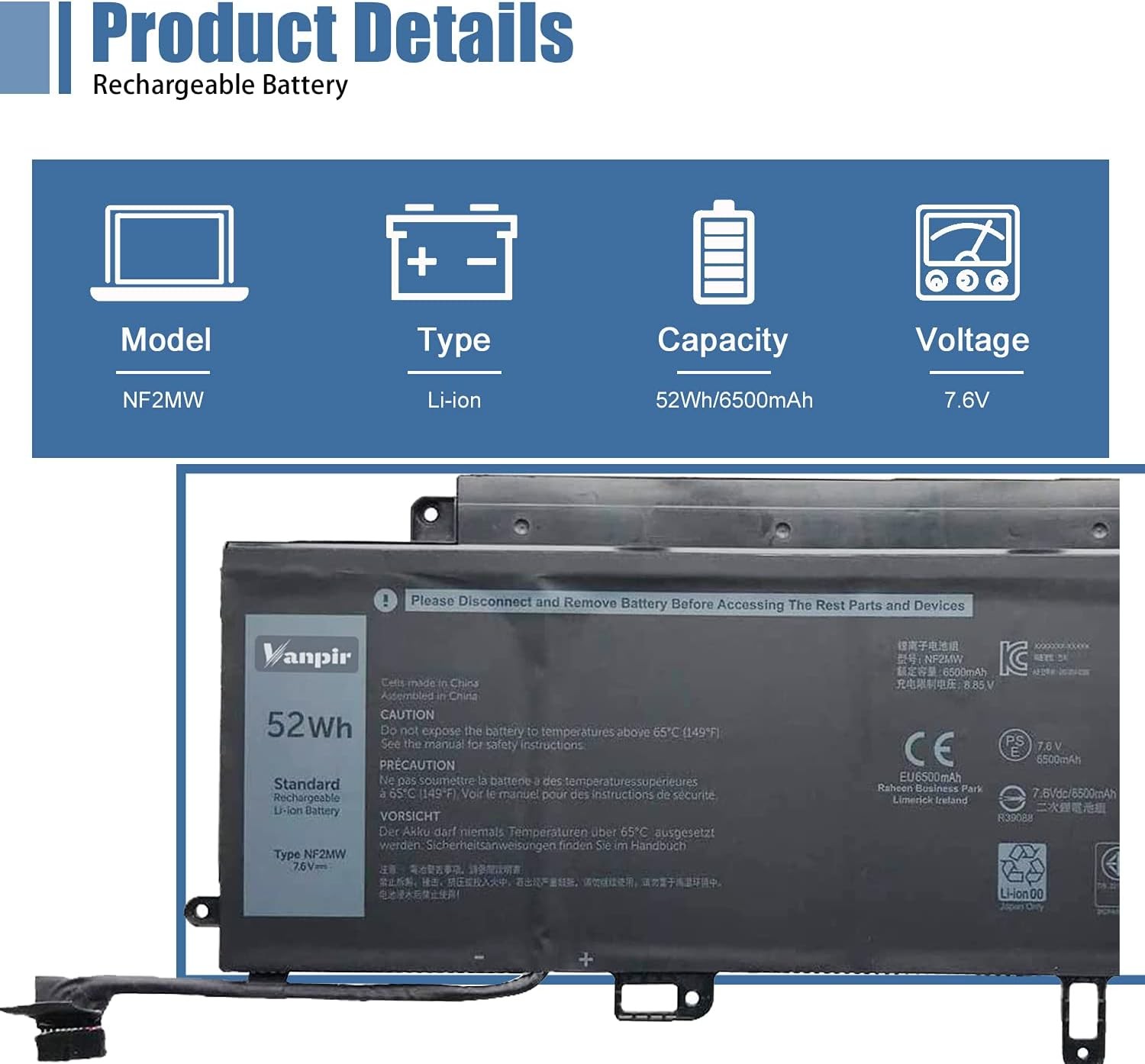 NF2MW Laptop Battery Replacement for Dell Latitude 7400 2 in 1 Latitude 9410