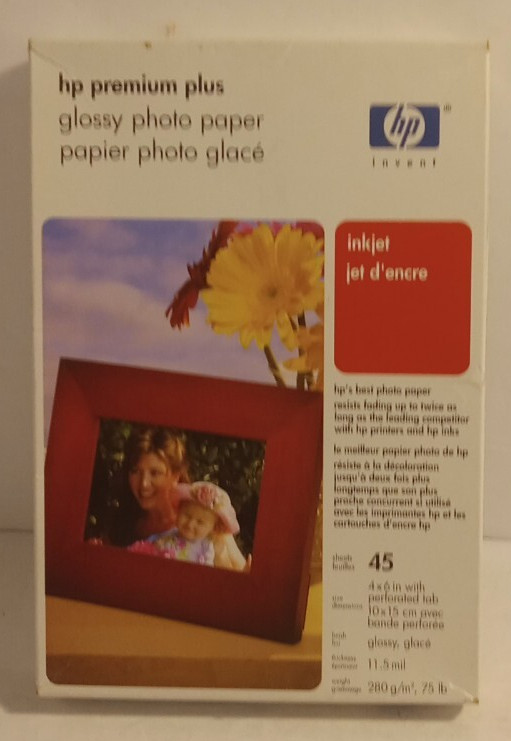 Hp Premium Plus Glossy Photo Paper Q5519A 4×6 inch 45 Sheets NEW, UNOPENED