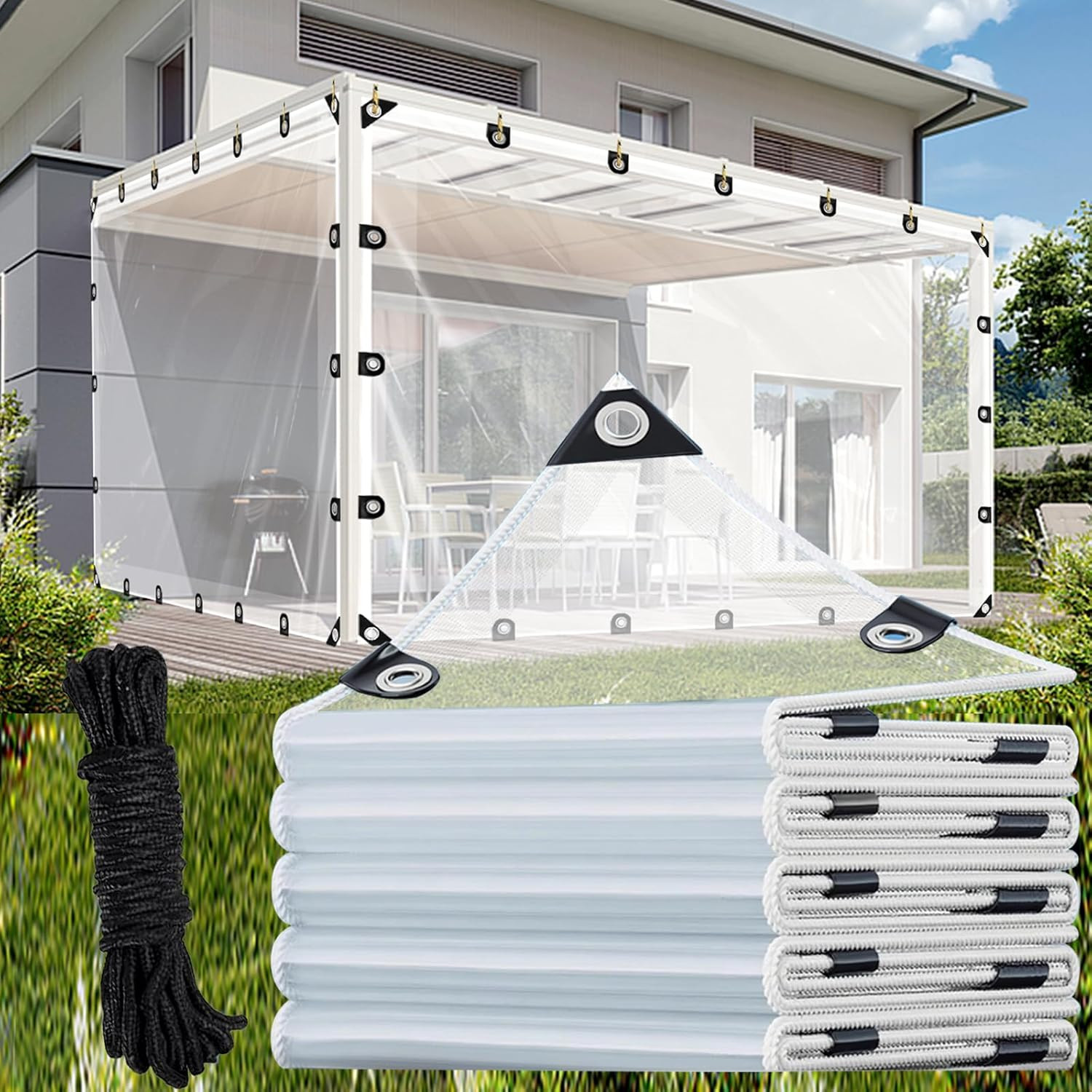 Clear Tarp PE 10 Mil with Grommets,All-Purpose Waterproof Outdoor Cover