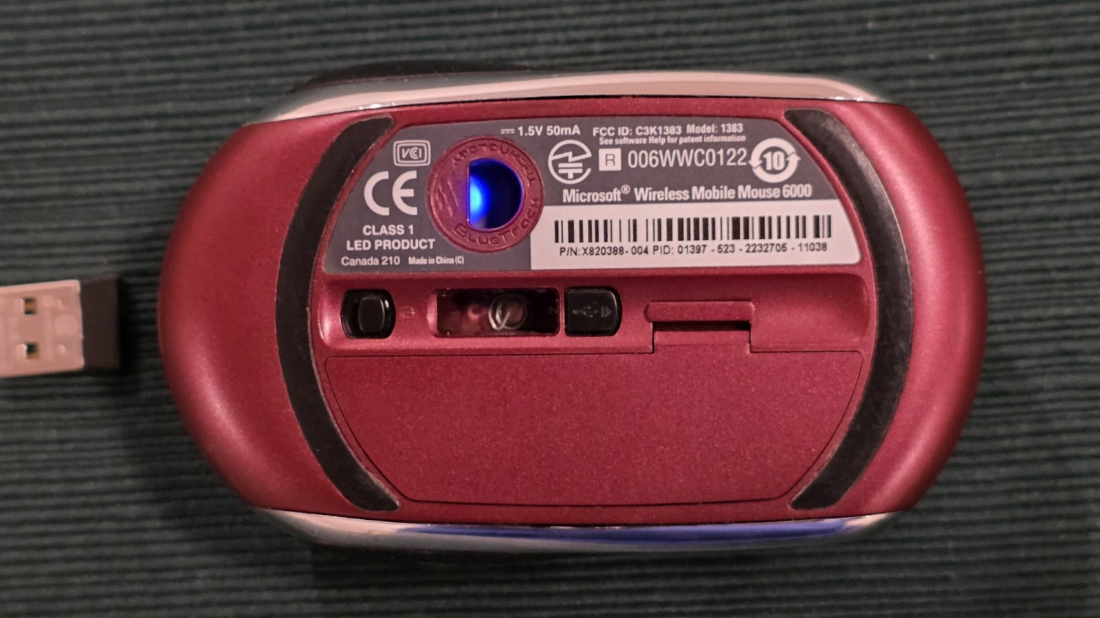Microsoft Wireless Mobile Mouse 6000 Model 1383 Red with BlueTrack