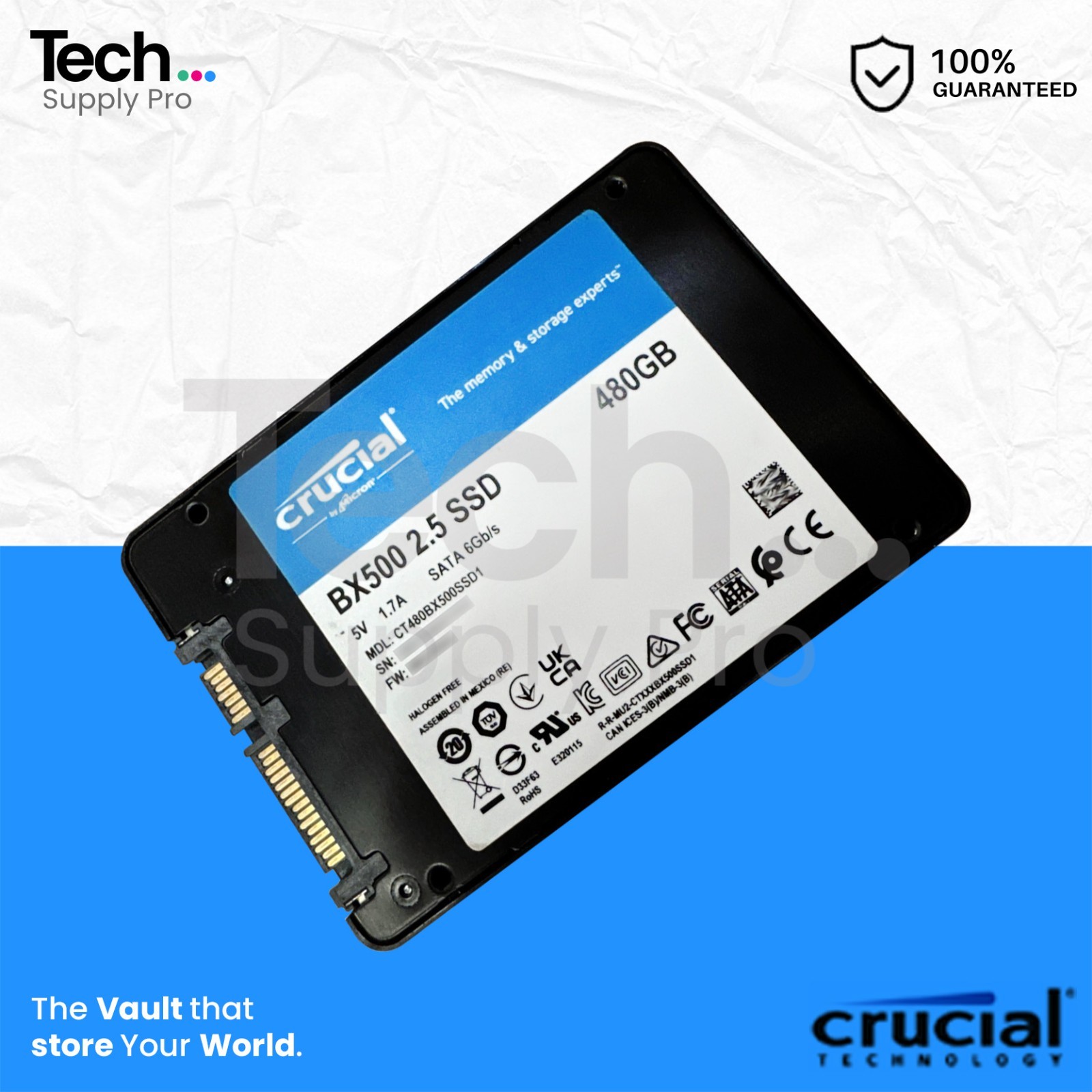 CT480BX500SSD1 Crucial BX500 480GB SATA 6GB/s 2.5″ Solid State Drive