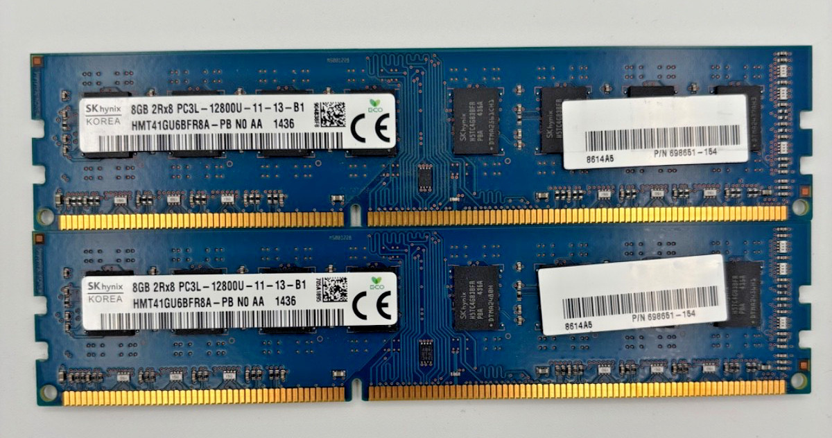 SK hynix 16GB Kit 2x8GB DDR3L-1600 PC3L-12800U Desktop RAM HMT41GU6BFR8A-PB
