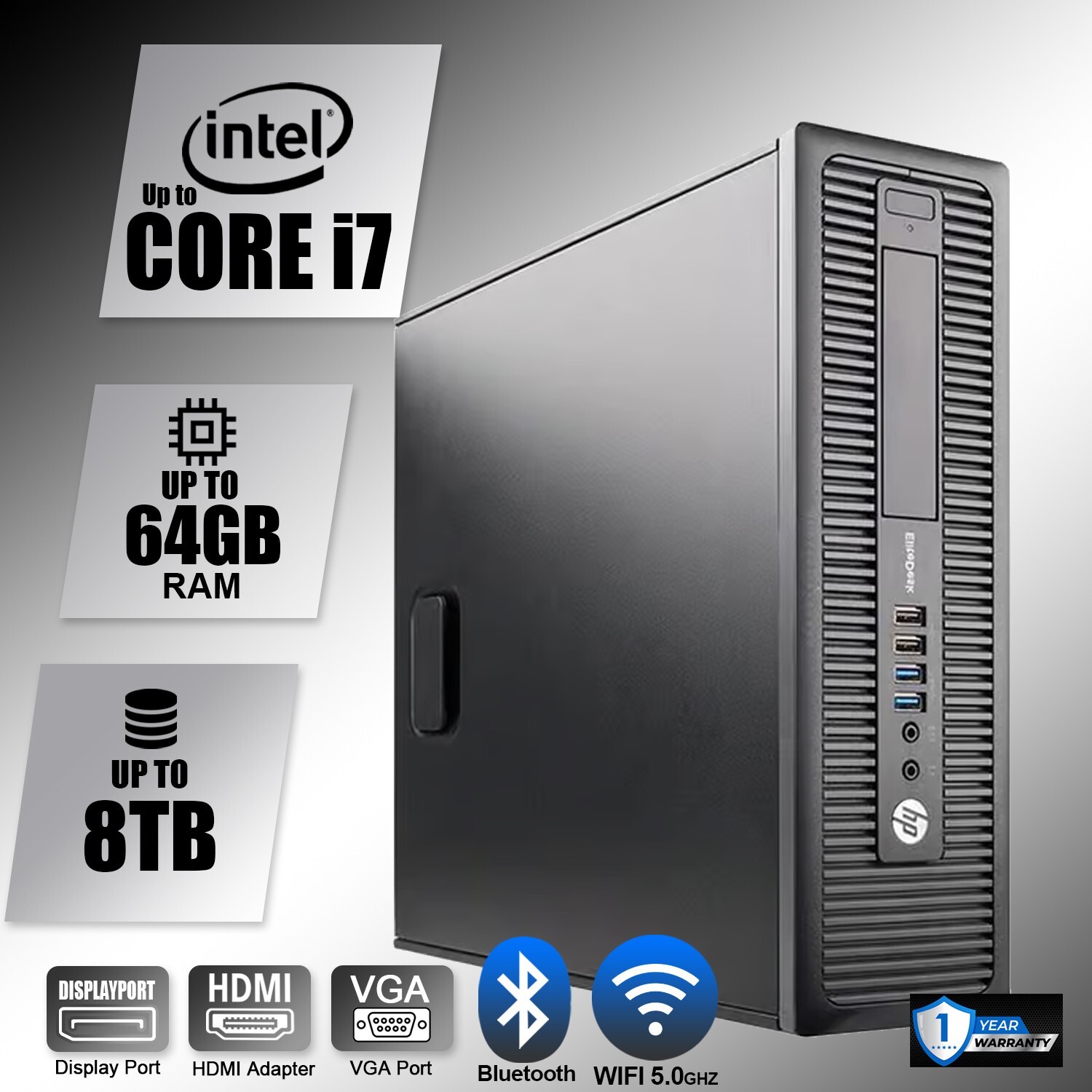 HP Desktop Computer PC i7, up to 64GB RAM, 8TB SSD, Windows 11/10, i7/i5, WiFi