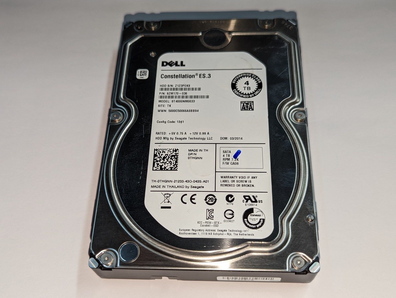Dell Constellation ES.3 4TB 3.5″ SATA Hard Drive ST4000NM0033 7200RPM HDD