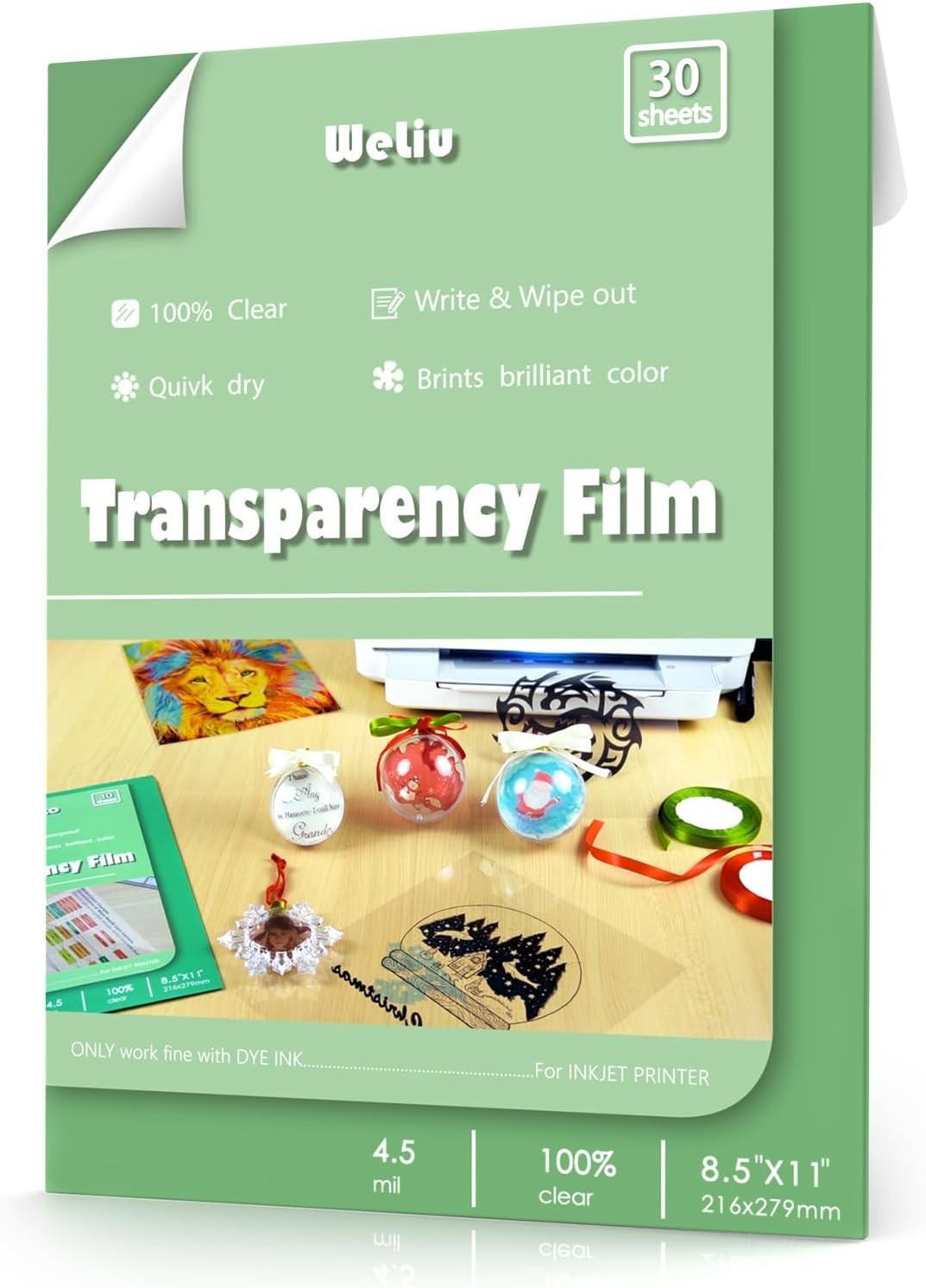 Weliu 30 Sheets Transparency Film 8.5×11 Inkjet Printer Clear Acetate Overhead