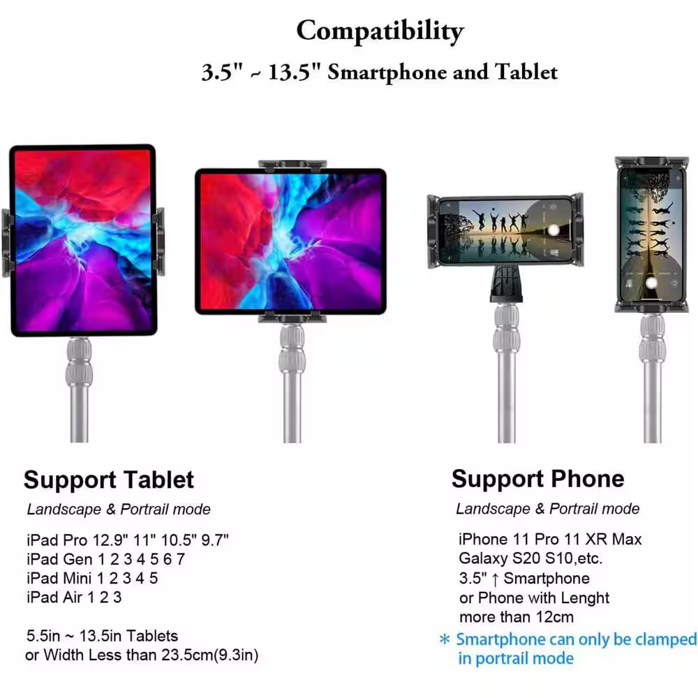 Ipad Tripod Mount Adapter 360° Rotatable Universal Tablet Clamp Holder for Devic