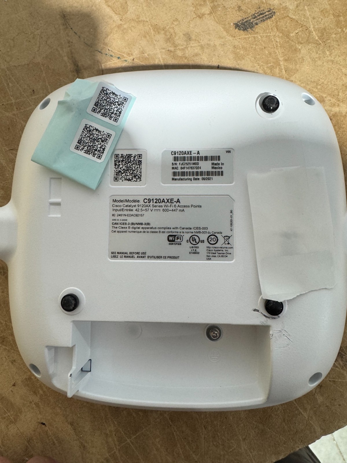 Cisco Catalyst C9120AXE-A Wireless Access Point Indoor WIFI 6 A-Domain. Tested