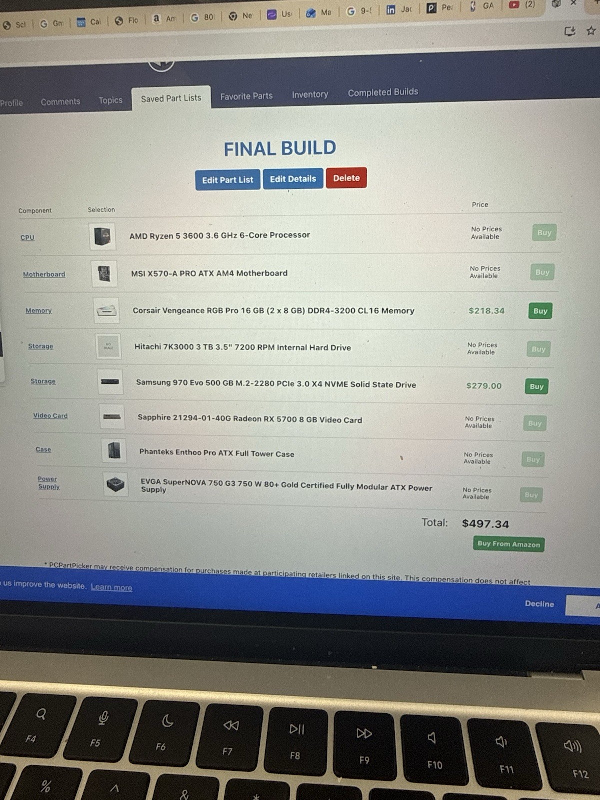 Phanteks Enthoo Pro Gaming Desktop Ryzen 5 3600 RX 5700 16GB 3TB+500GB