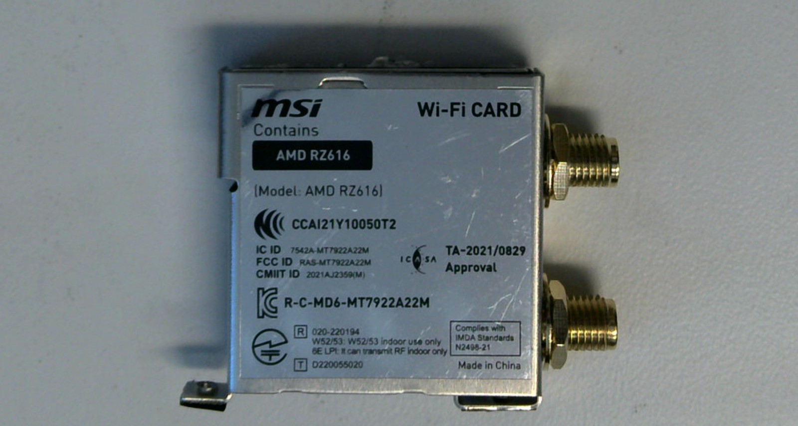 MSI AMD Mediatek RZ616 NGFF M.2 WIFI 6E Card 802.11AX Bluetooth 5.2