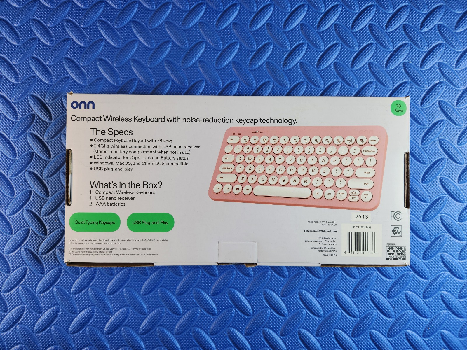 Onn. Compact Wireless Keyboard 78 Keys Retro-Style Round Keycaps – Pink